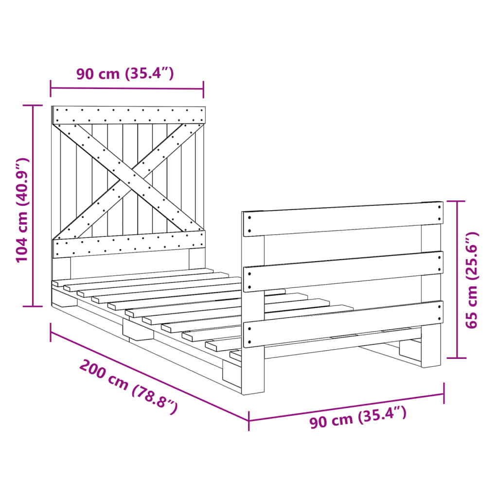 vidaXL Giroletto con Testiera 90x200 cm in Legno Massello di Pino