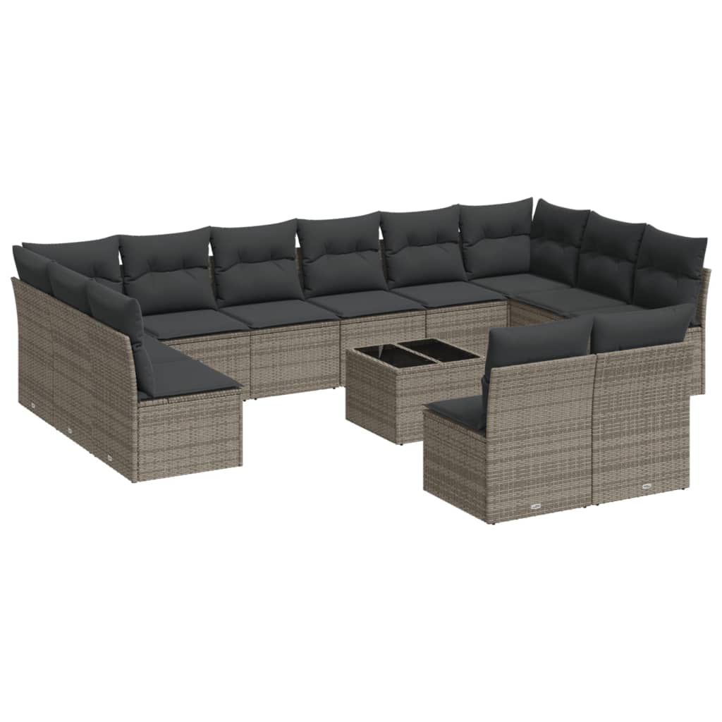 vidaXL Set Divani da Giardino 13 pz con Cuscini Grigio in Polyrattan