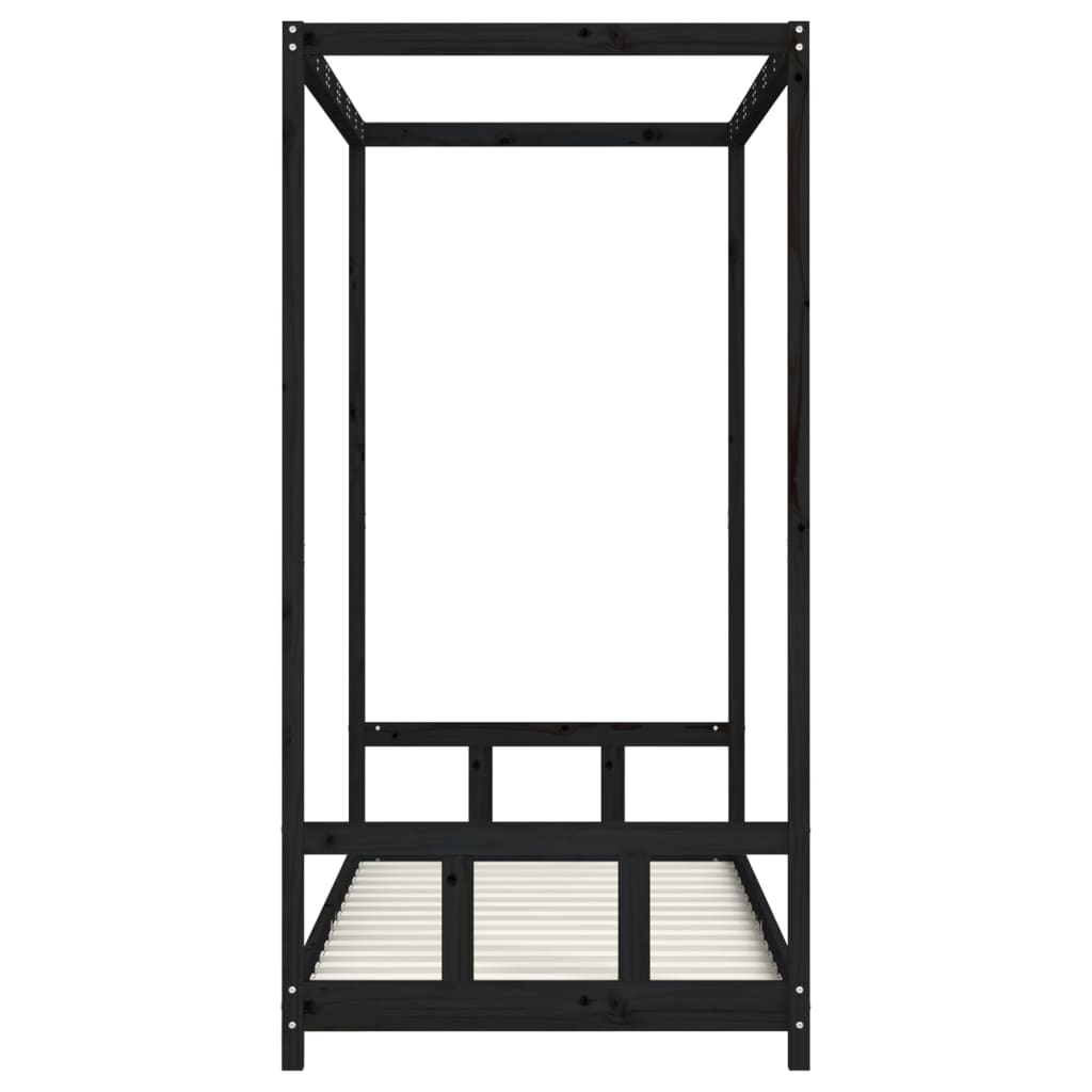 vidaXL Giroletto per Bambini Nero 90x190 cm in Legno Massello di Pino