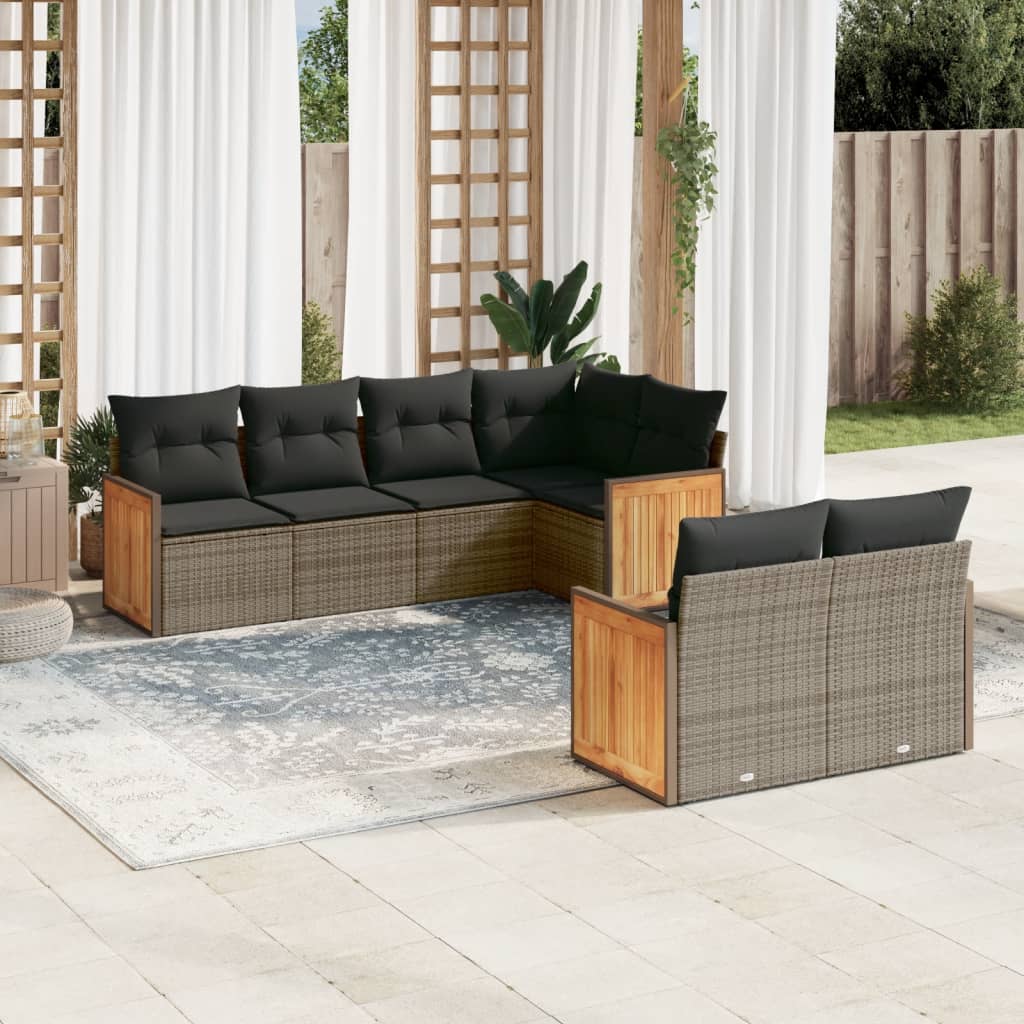 vidaXL Set Divani da Giardino 7 pz con Cuscini Grigio in Polyrattan