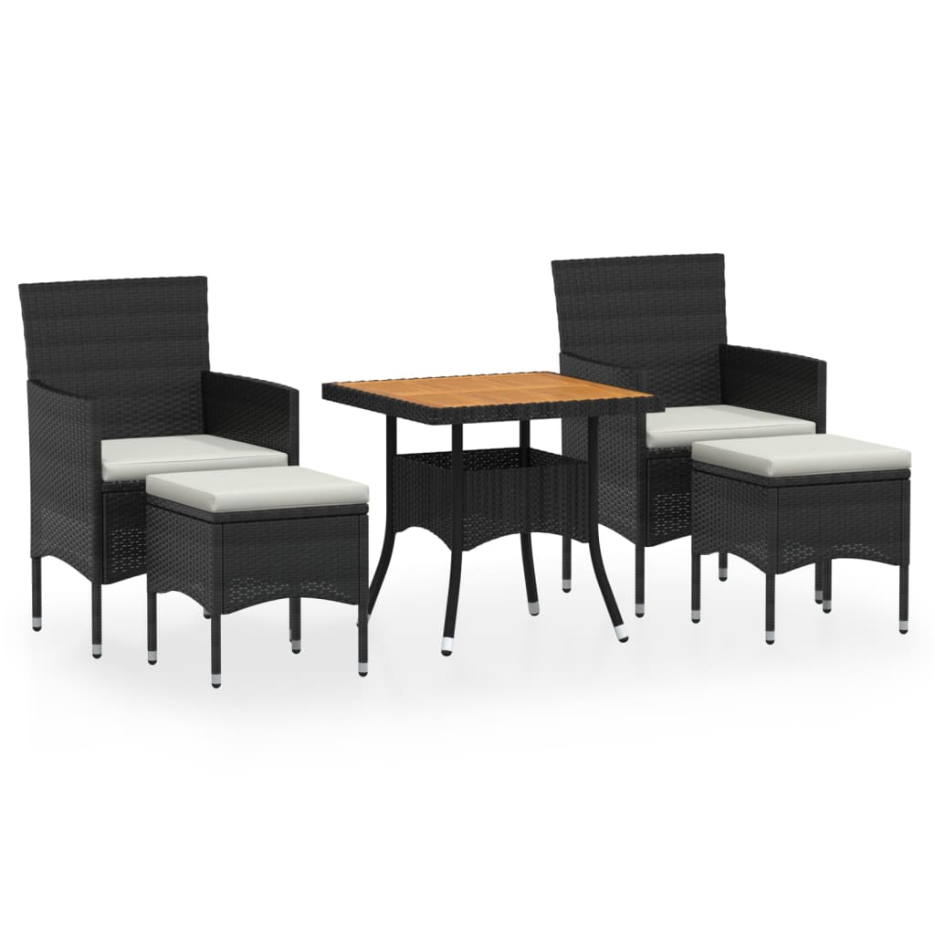 vidaXL Set Mobili da Pranzo per Giardino 5 pz Polyrattan e Acacia Nero