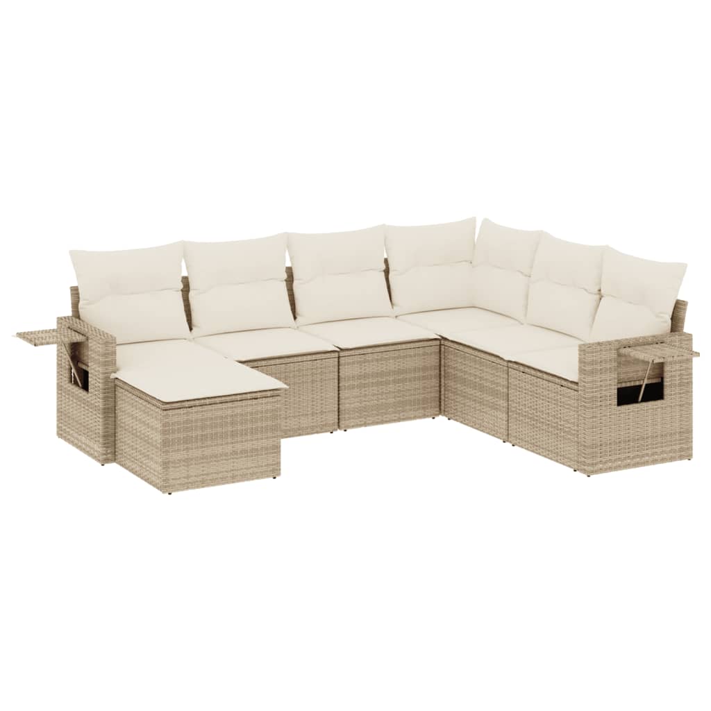 vidaXL Set Divani da Giardino 7 pz con Cuscini Beige in Polyrattan