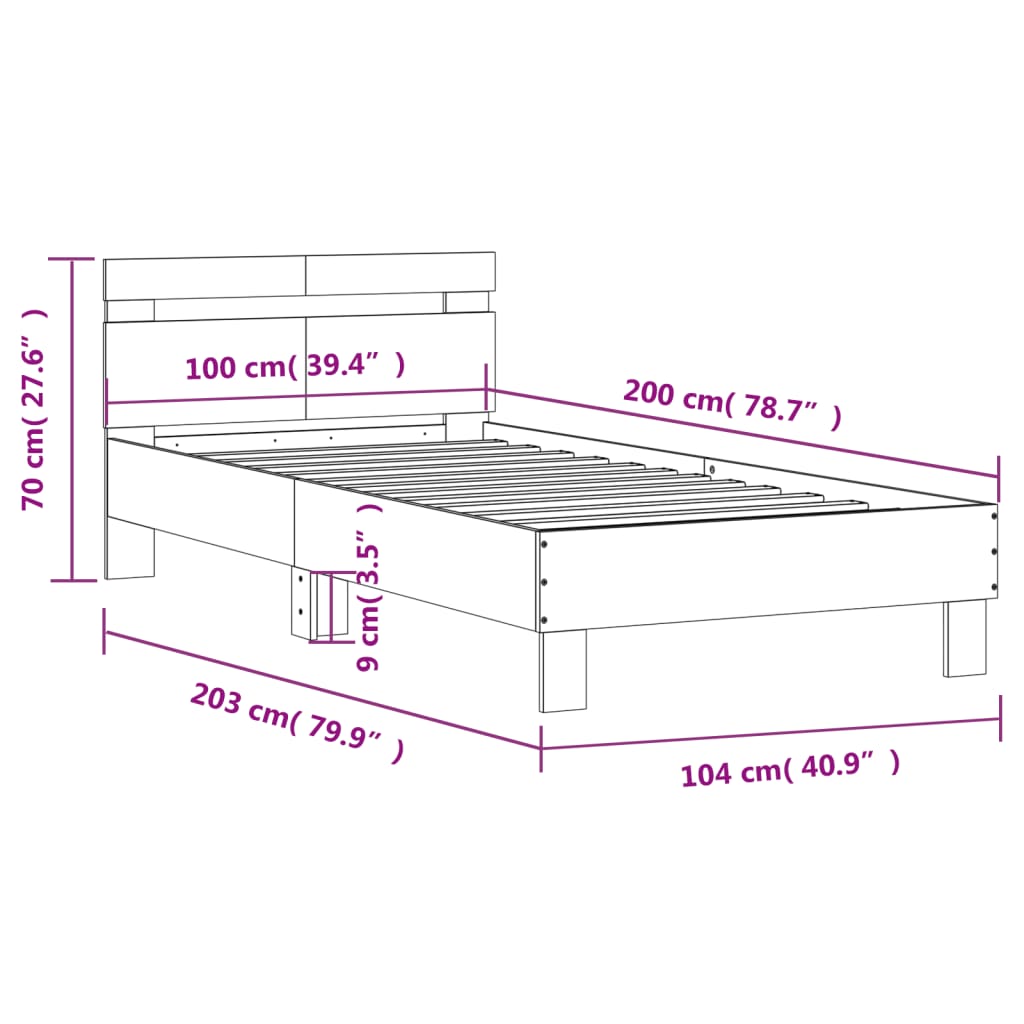 vidaXL Giroletto con Testiera Rovere Fumo 100x200 cm Legno Multistrato