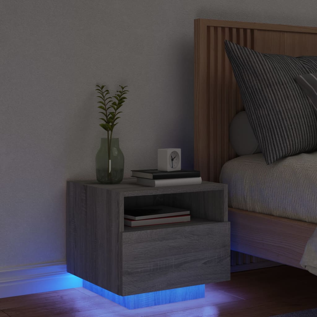 vidaXL Comodino con Luci LED Grigio Sonoma 40x39x37 cm