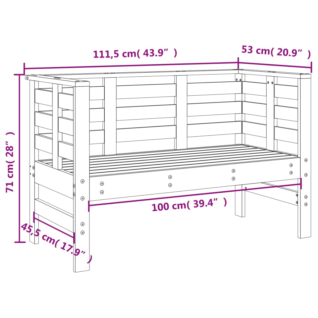 vidaXL Panca da Giardino Ambra 111,5x53x71 cm Legno Massello di Pino