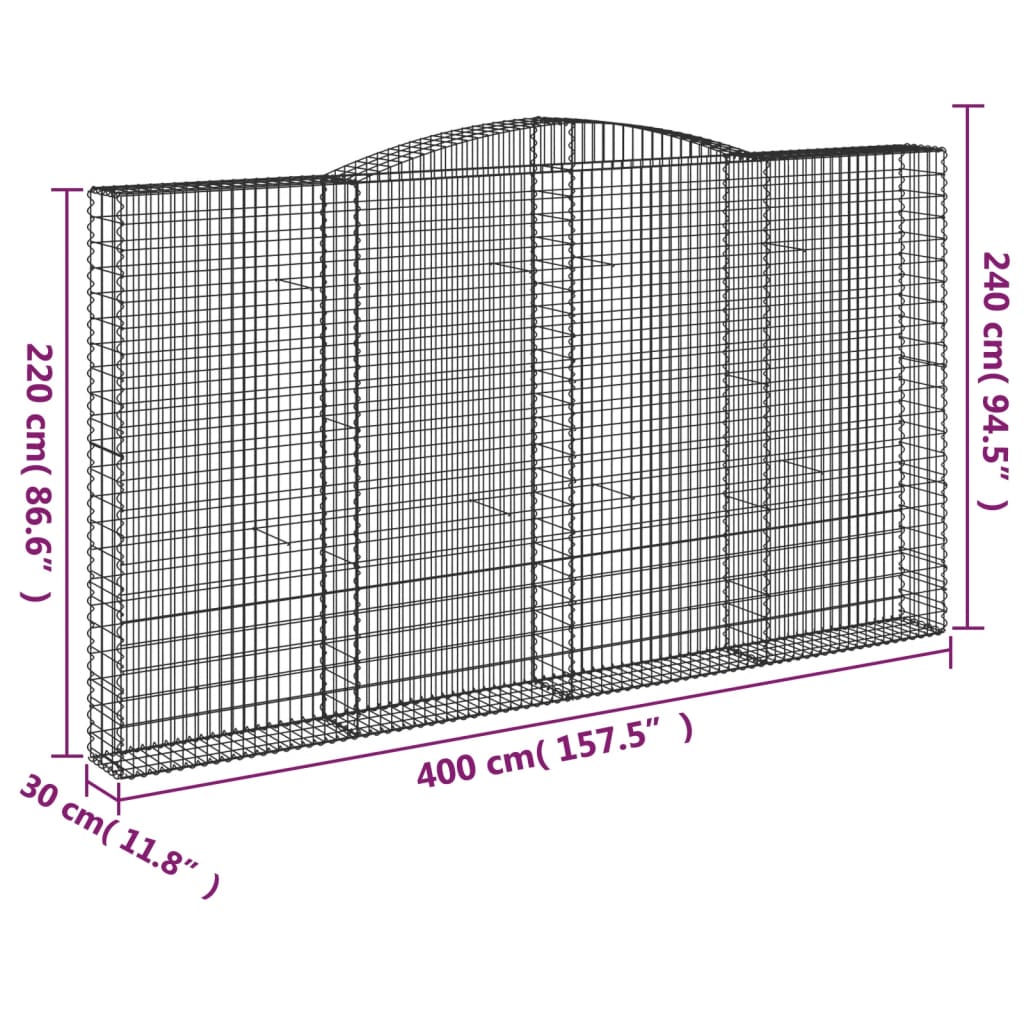 vidaXL Cesti Gabbioni ad Arco 7 pz 400x30x220/240 cm Ferro Zincato