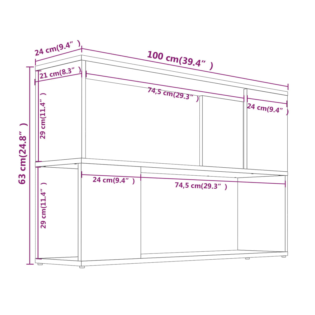 vidaXL Libreria Grigio Sonoma 100x24x63 cm in Legno Multistrato