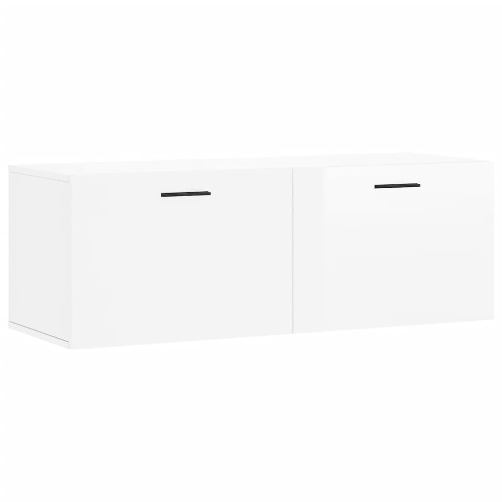 vidaXL Mobile a Parete Bianco Lucido 100x36,5x35 cm Legno Multistrato