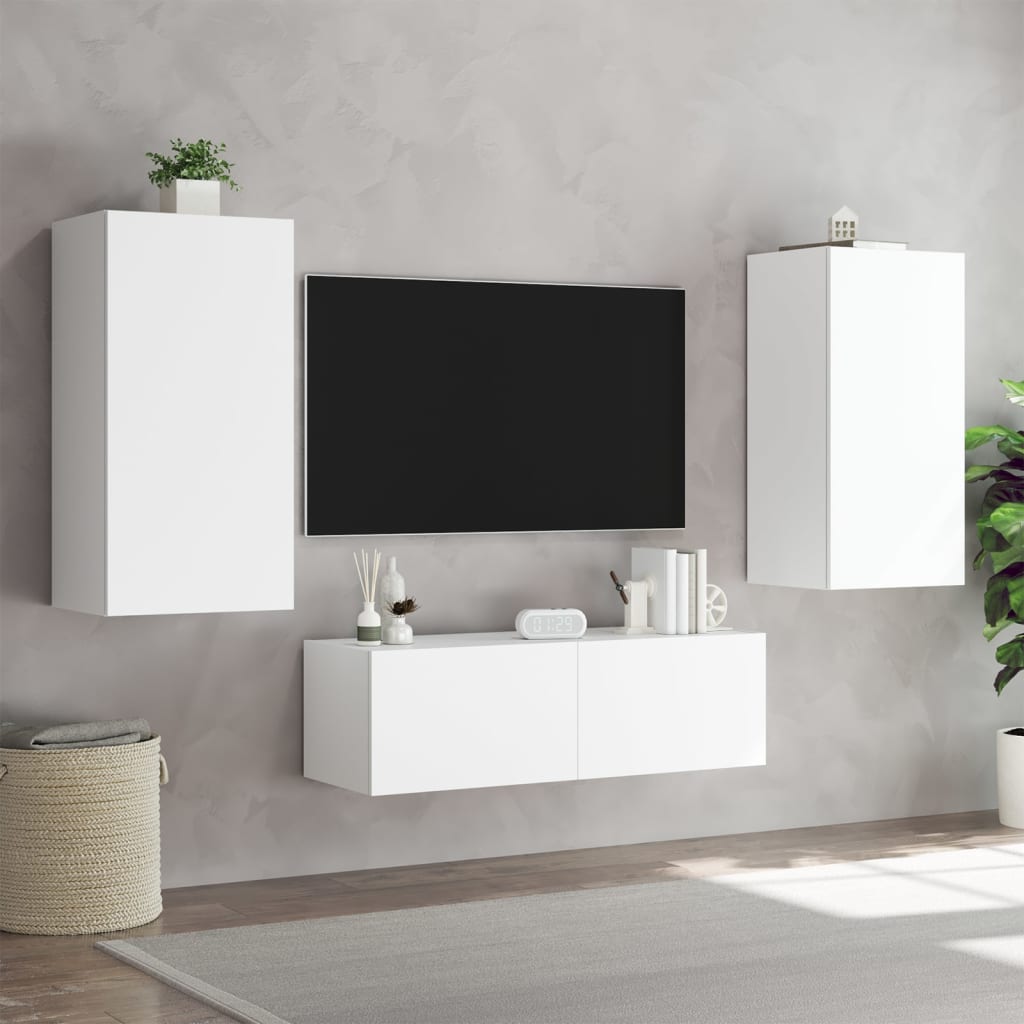 vidaXL Mobili TV a Muro 3pz con Luci LED Bianchi