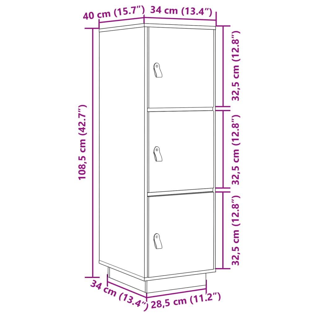 vidaXL Credenza ambra 34x40x108,5 cm in Legno Massello di Pino