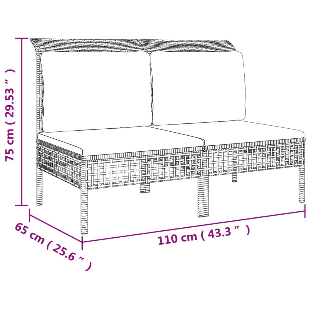 vidaXL Set Divani da Giardino 6 pz con Cuscini in Polyrattan Grigio