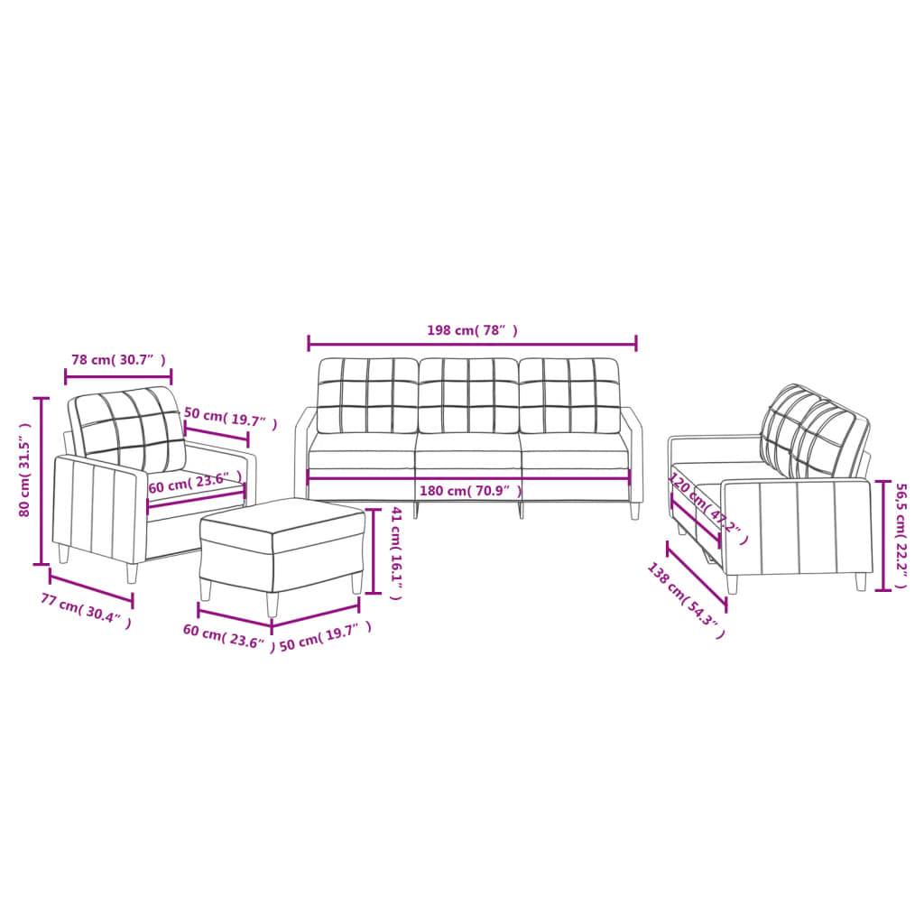 vidaXL Set di Divani 4 pz con Cuscini Rosso Vino in Tessuto