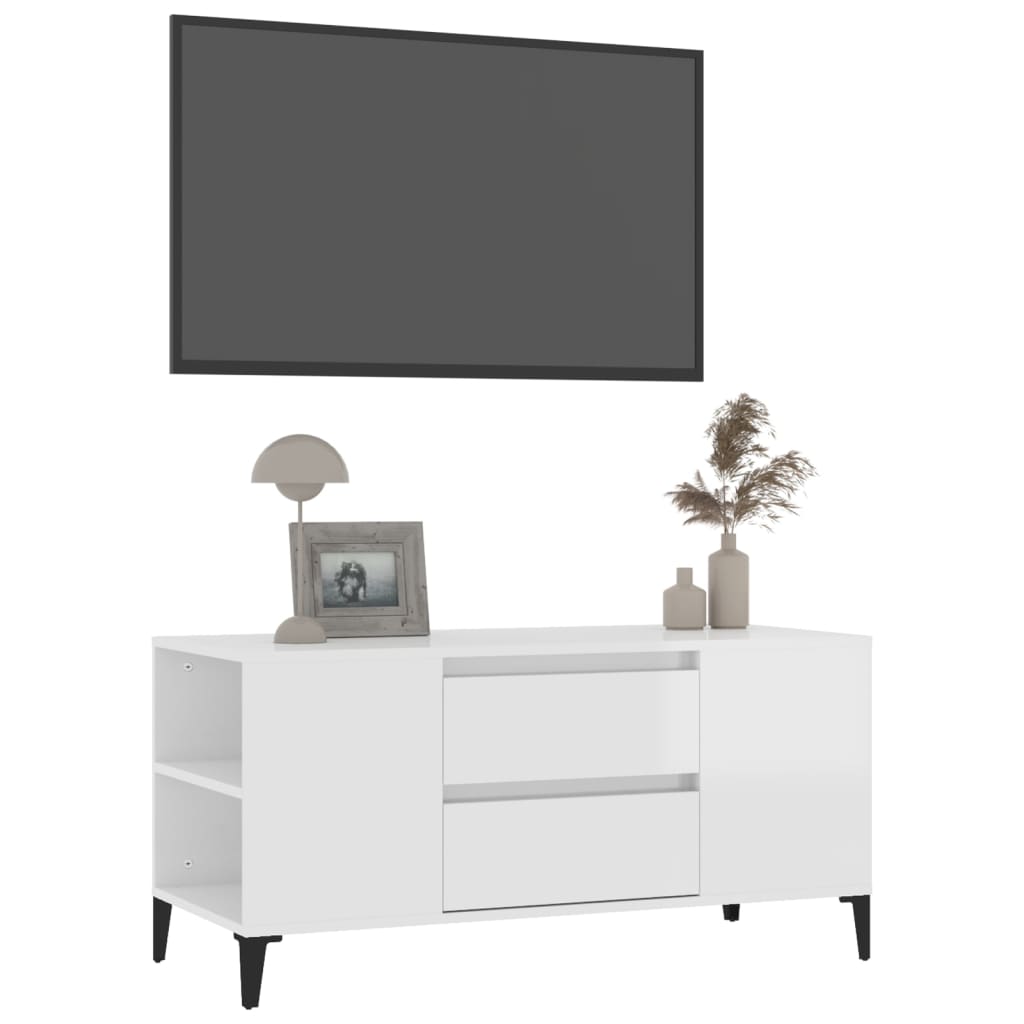 vidaXL Mobile Porta TV Bianco Lucido 102x44,5x50 cm Legno Multistrato