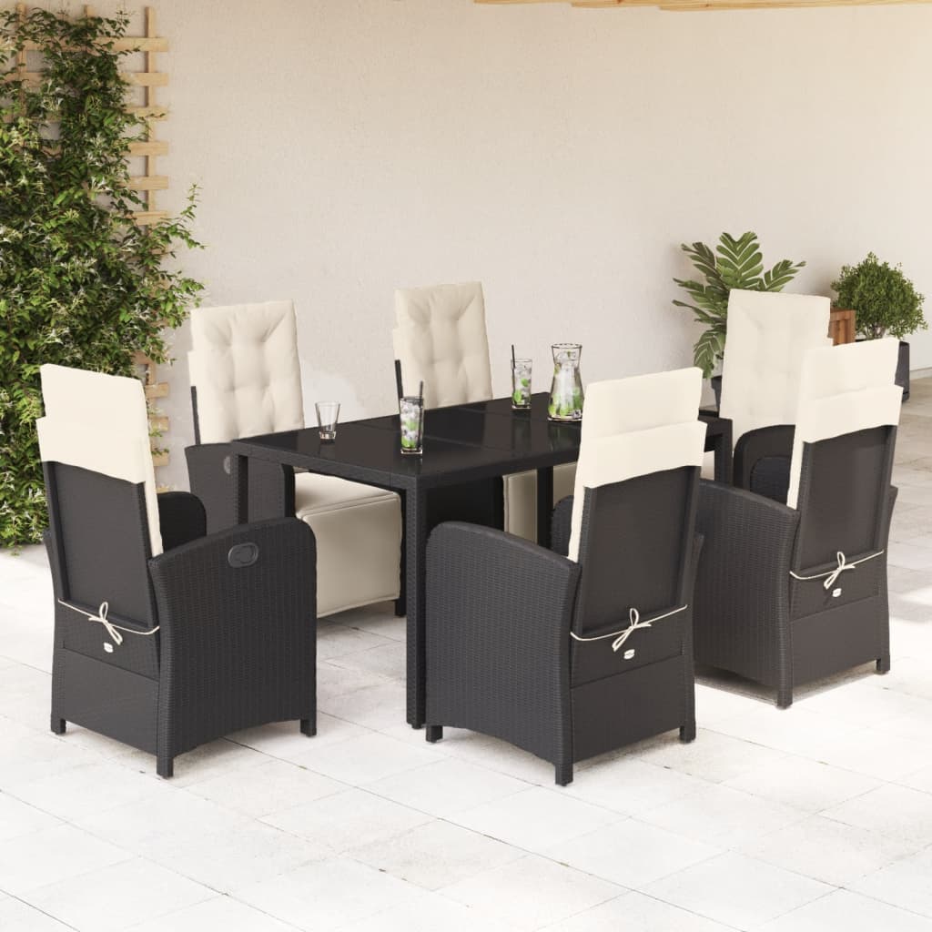 vidaXL Set da Pranzo da Giardino 7 pz Nero con Cuscini in Polyrattan