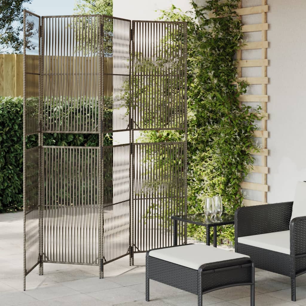 vidaXL Divisorio per Ambienti a 4 Pannelli Grigio in Polyrattan