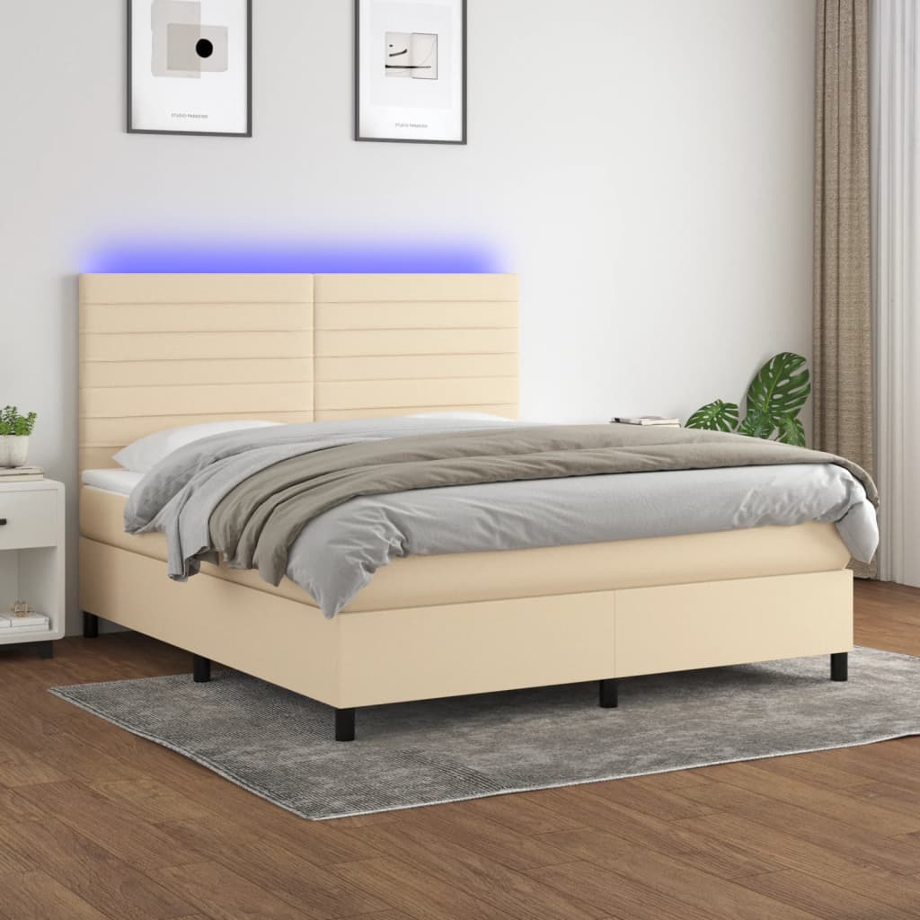 vidaXL Letto a Molle con Materasso e LED Crema 180x200 cm in Tessuto