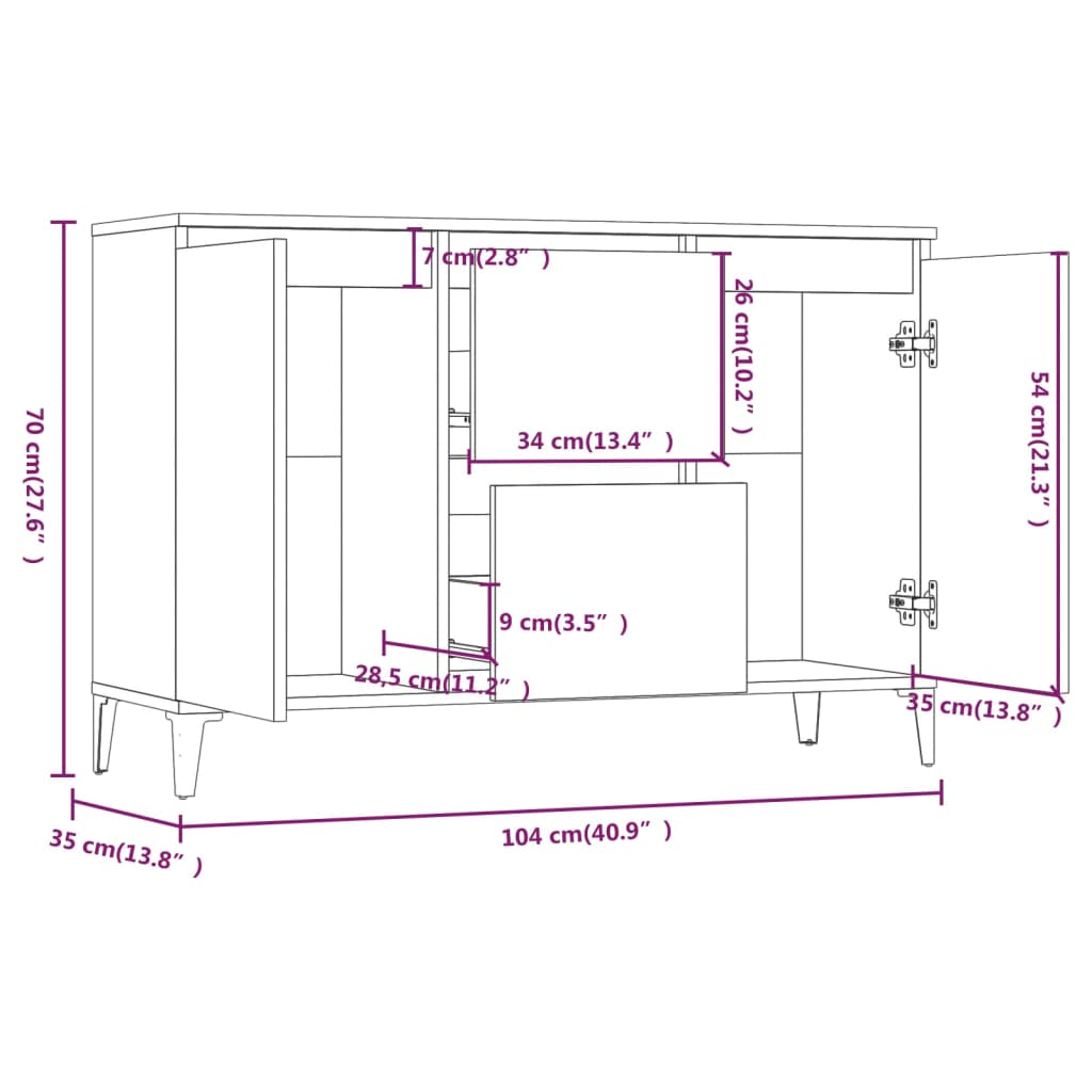 vidaXL Credenza Grigio Sonoma 104x35x70 cm in Legno Multistrato