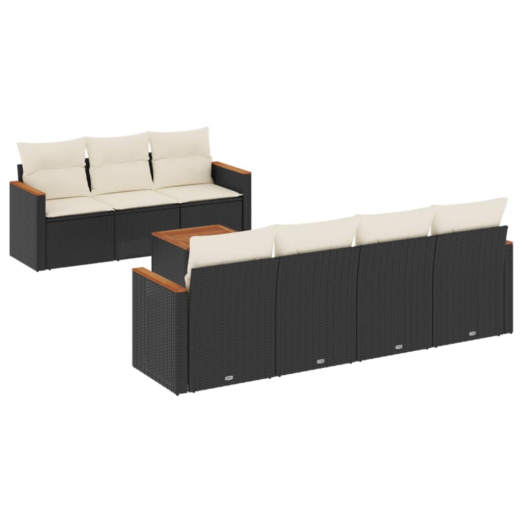 vidaXL Set Divani da Giardino con Cuscini 8 pz Nero in Polyrattan