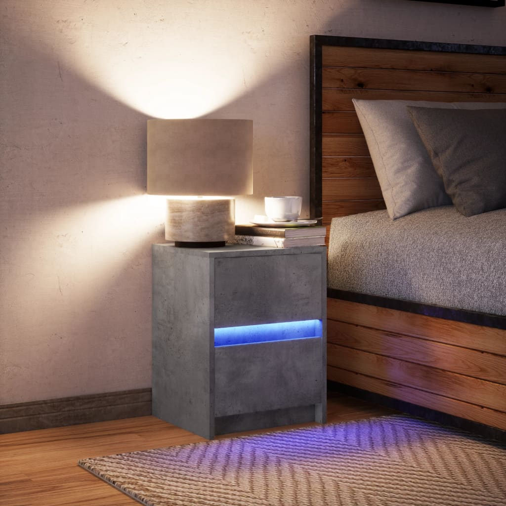 vidaXL Comodino con Luci LED Grigio Cemento in Legno Multistrato