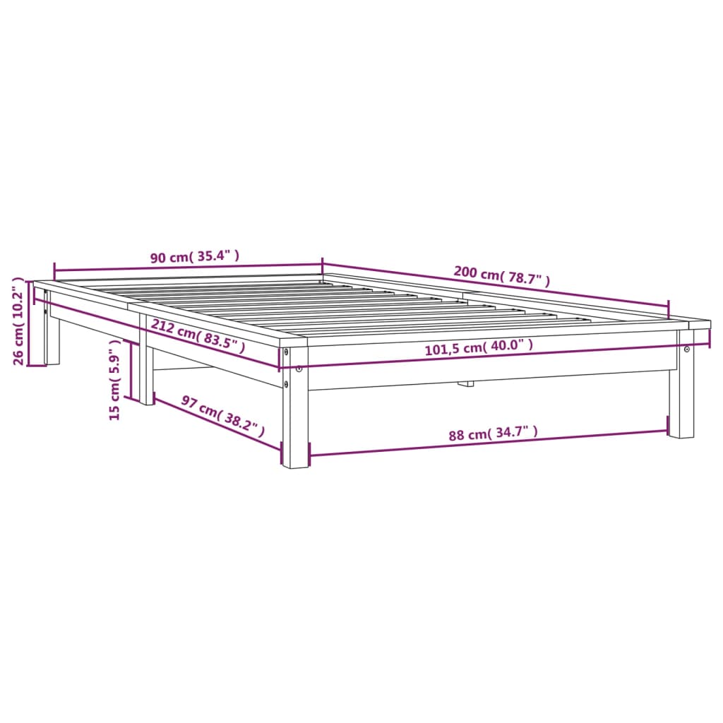 vidaXL Giroletto senza Materasso Ambra 90x200cm Legno Massello