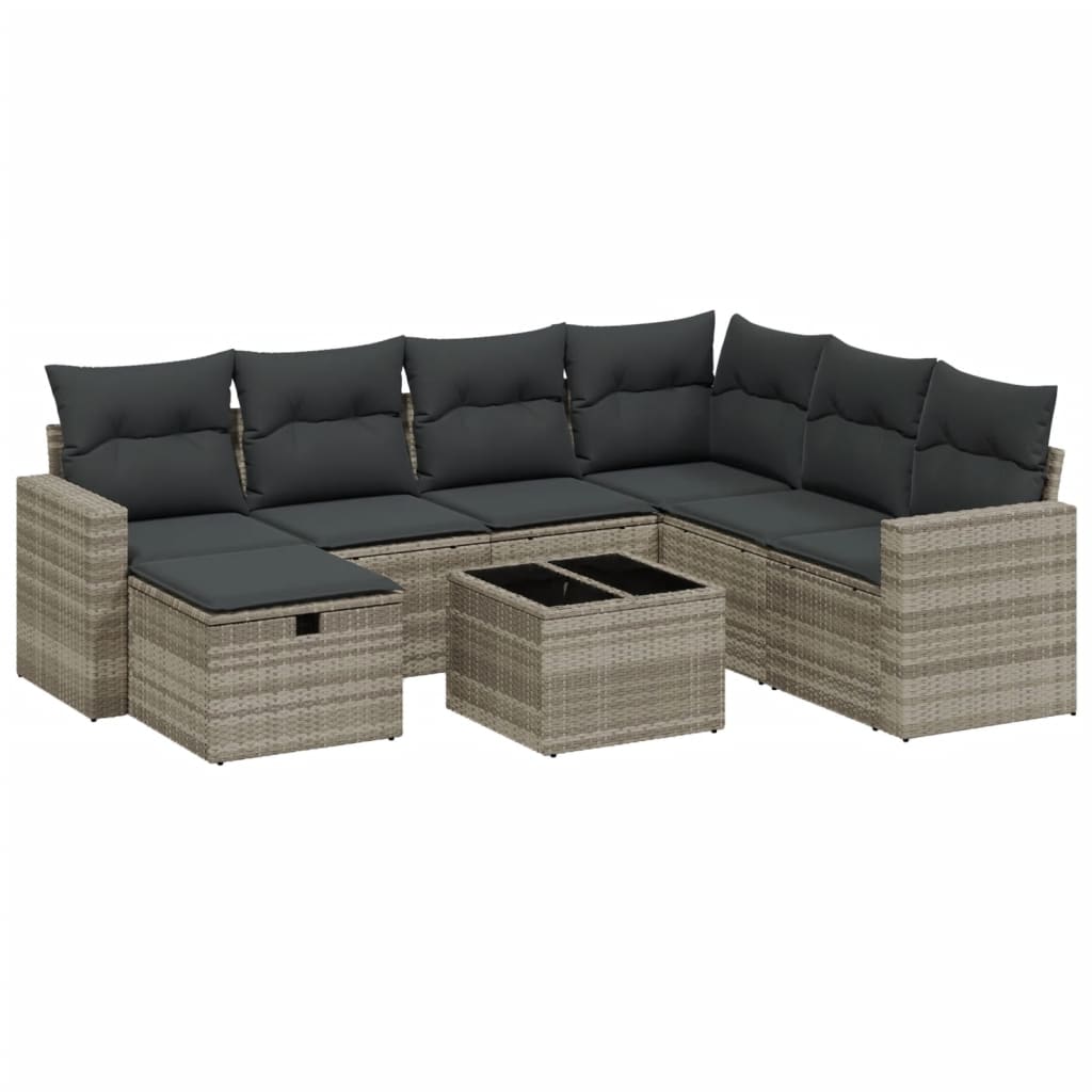 vidaXL Set Divano da Giardino 8pz con Cuscini Grigio Chiaro Polyrattan