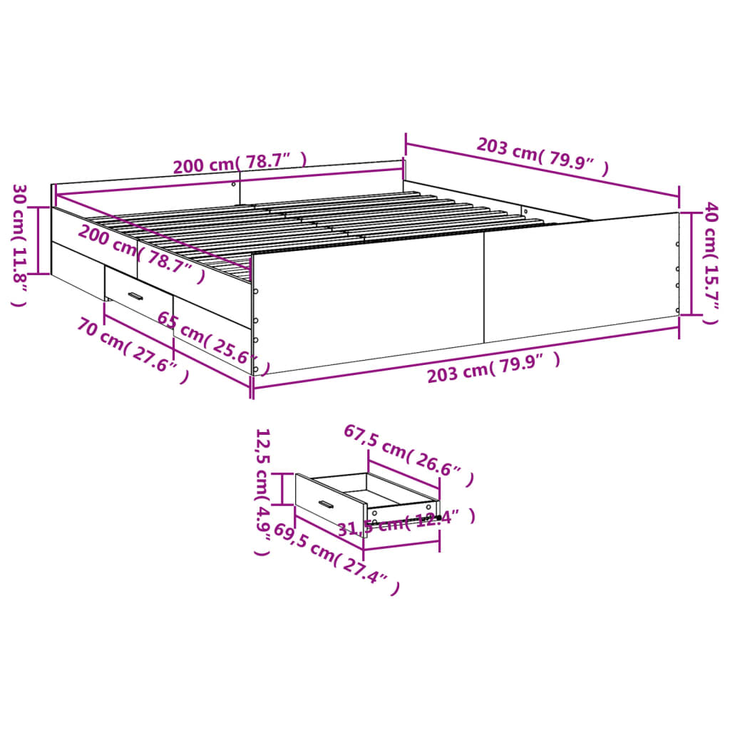 vidaXL Giroletto Cassetti Grigio Cemento 200x200 cm Legno Multistrato