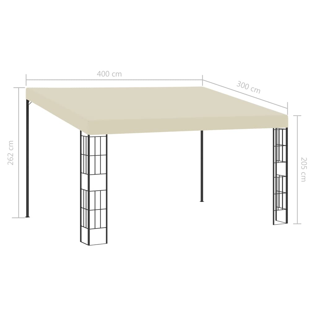 vidaXL Gazebo a Parete 3x4 m Crema in Tessuto