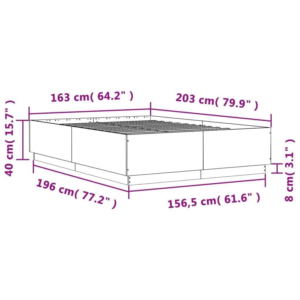 vidaXL Giroletto Luci LED Rovere Sonoma 160x200 cm Legno Multistrato