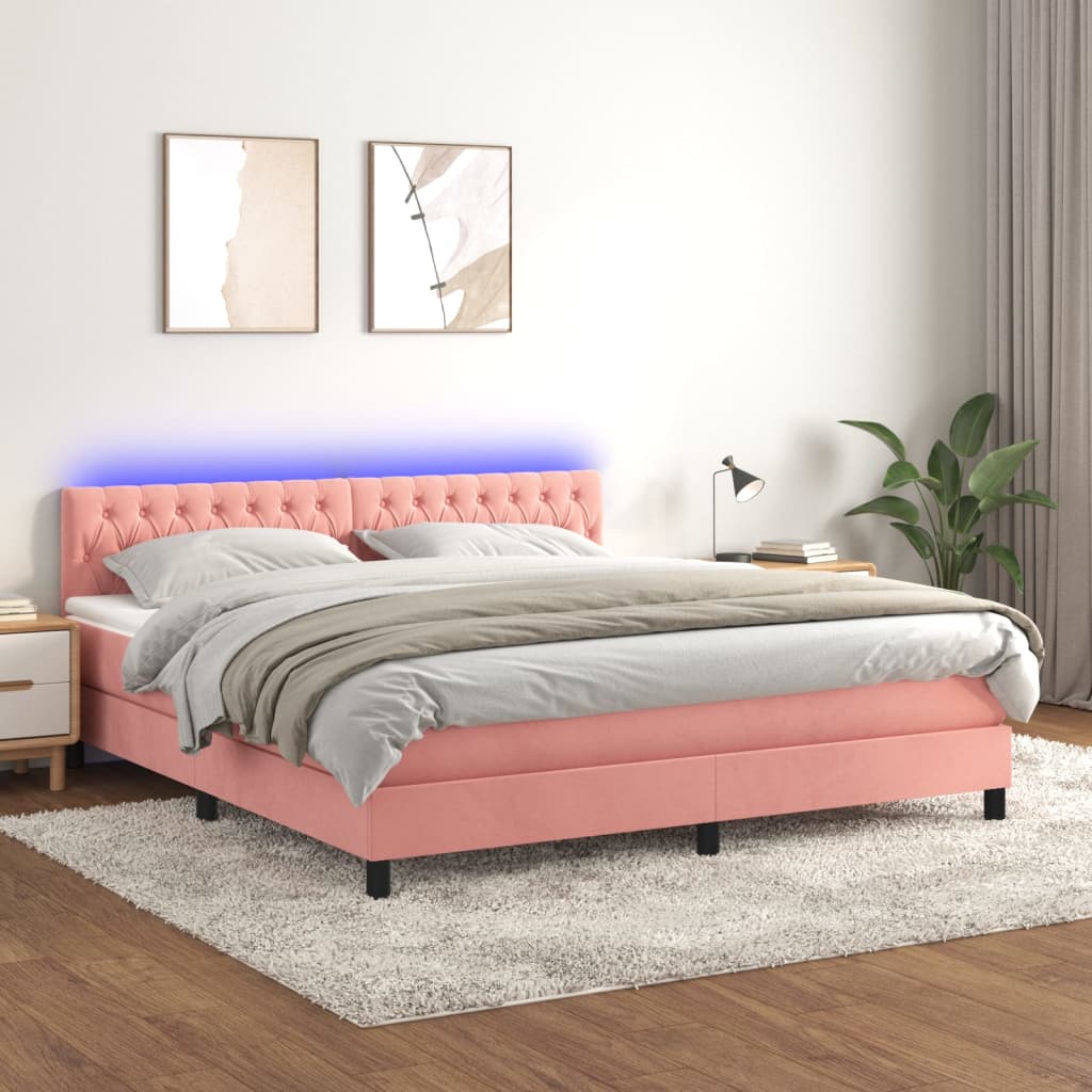 vidaXL Letto a Molle con Materasso e LED Rosa 160x200 cm in Velluto