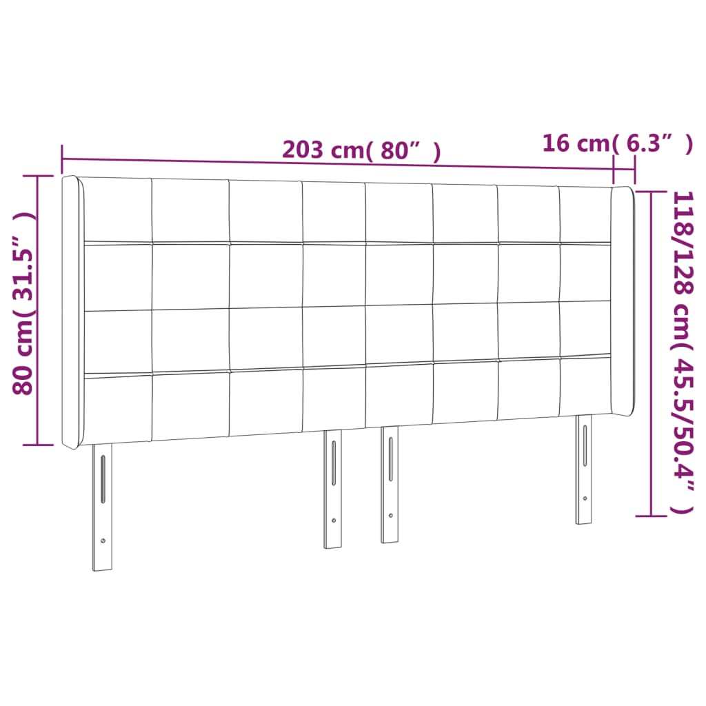 vidaXL Testiera a LED Grigio Scuro 203x16x118/128cm in Velluto