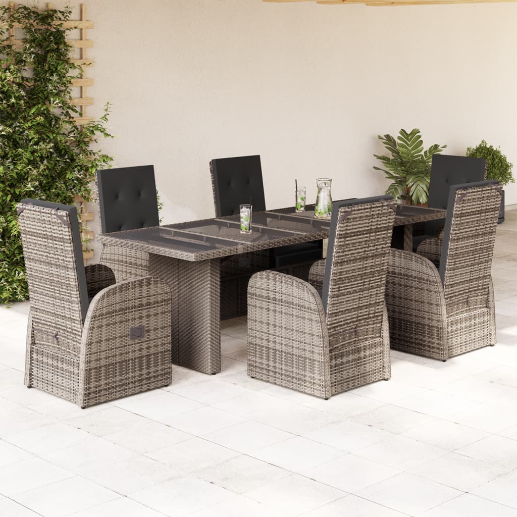 vidaXL Set da Pranzo da Giardino 7 pz con Cuscini in Polyrattan Grigio