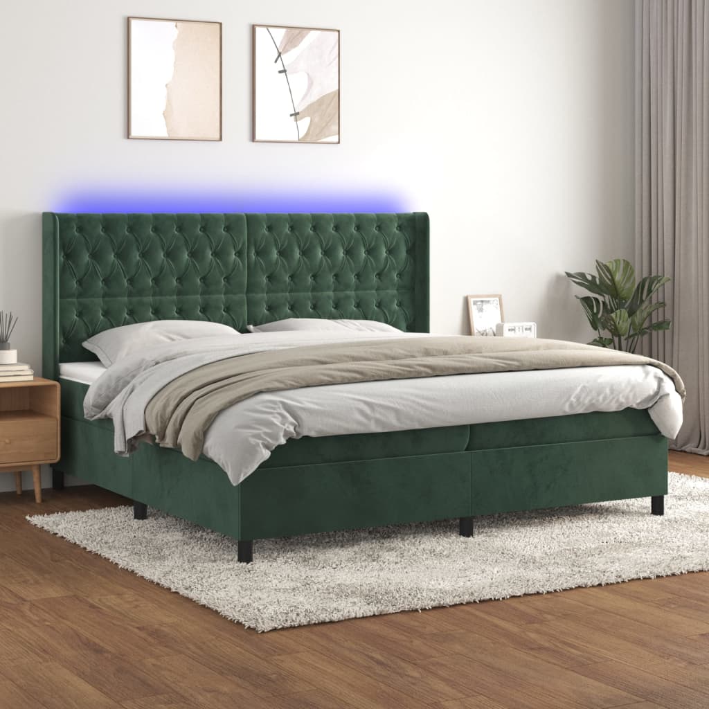 vidaXL Letto a Molle con Materasso e LED Verde Scuro 200x200cm Velluto