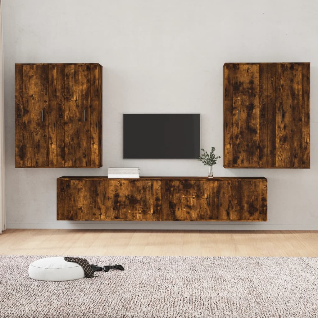 vidaXL Set di Mobili Porta TV 6 pz Rovere Fumo in Legno Multistrato