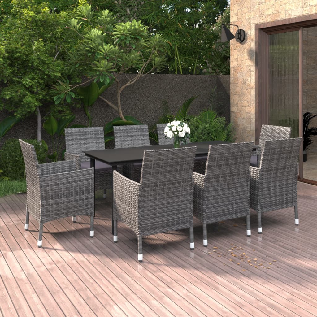 vidaXL Set da Pranzo da Giardino e Cuscini 9 pz in Polyrattan e Vetro