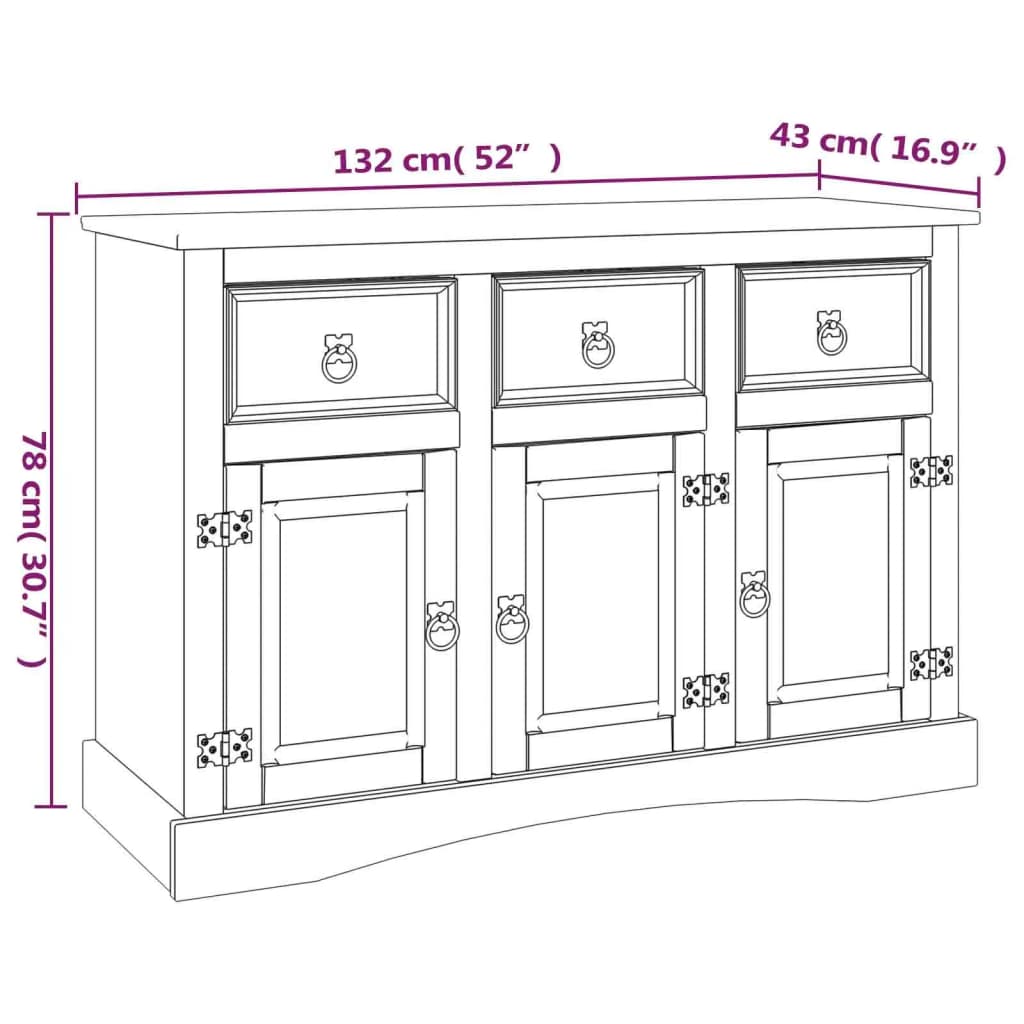 vidaXL Credenza in Legno di Pino Messicano Corona Bianco 132x43x78 cm