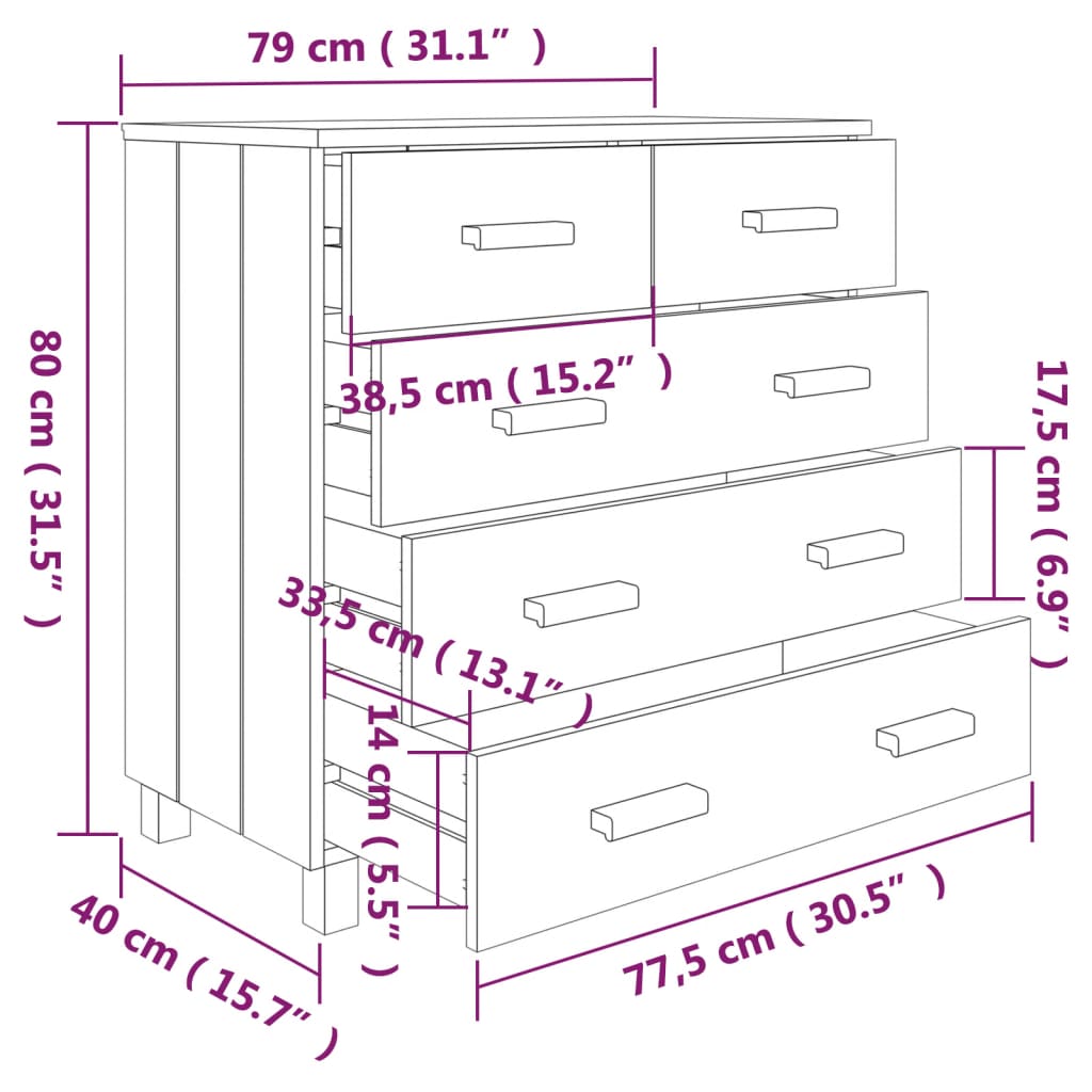 vidaXL Credenza HAMAR Grigio Chiaro 79x40x80 cm Legno Massello di Pino