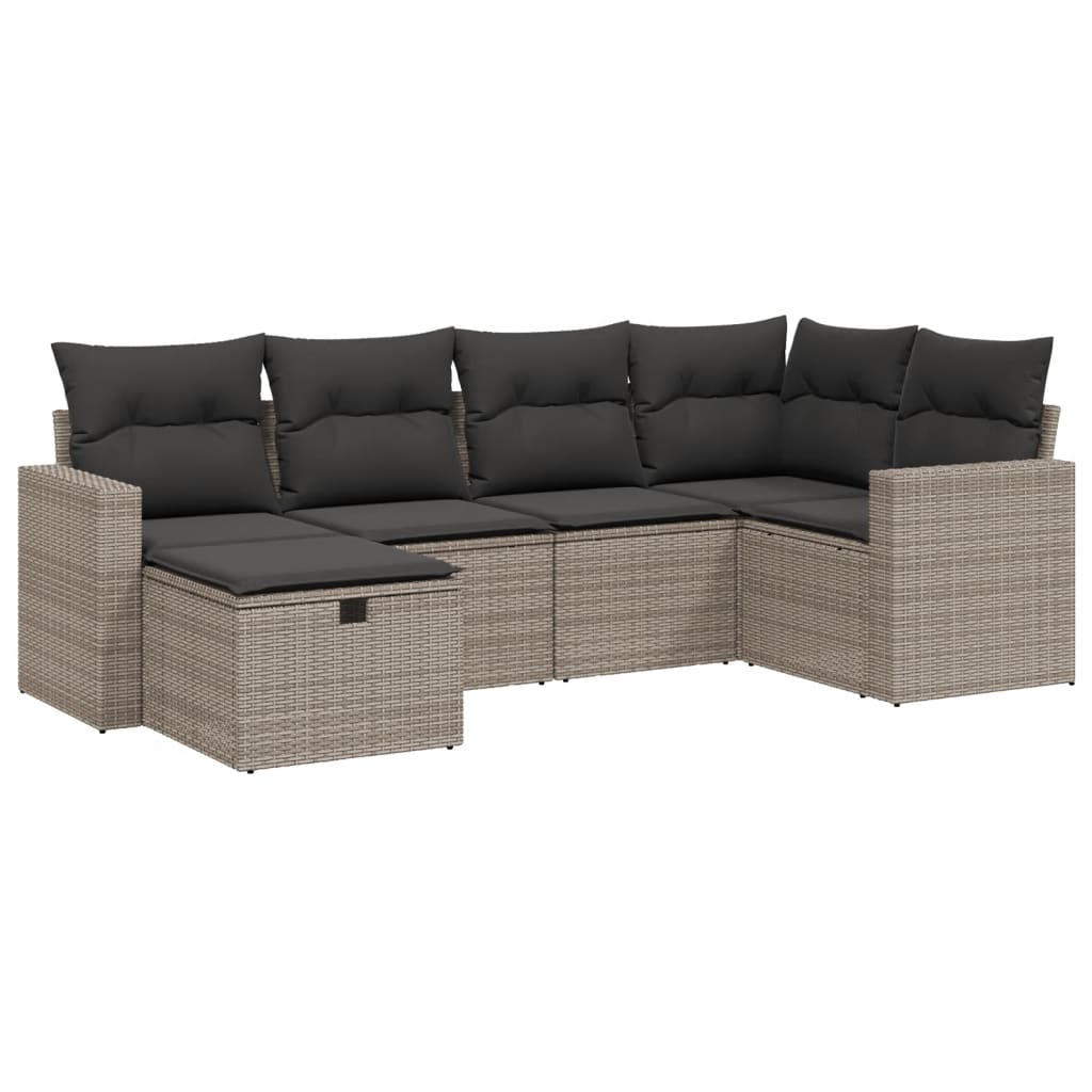 vidaXL Set Divano da Giardino 6 pz con Cuscini Grigio in Polyrattan