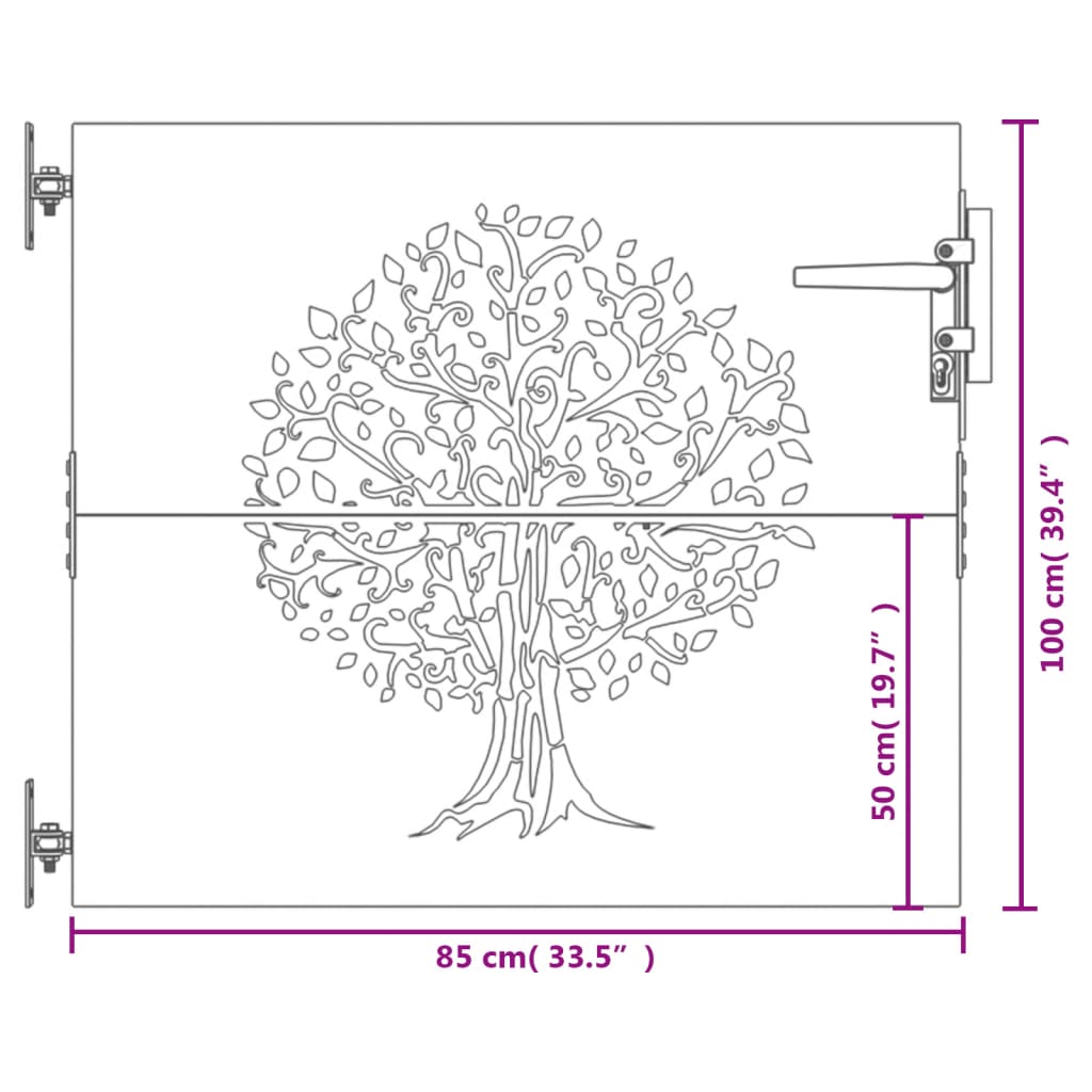 vidaXL Cancello da Giardino 85x100 cm in Acciaio Corten Design Albero