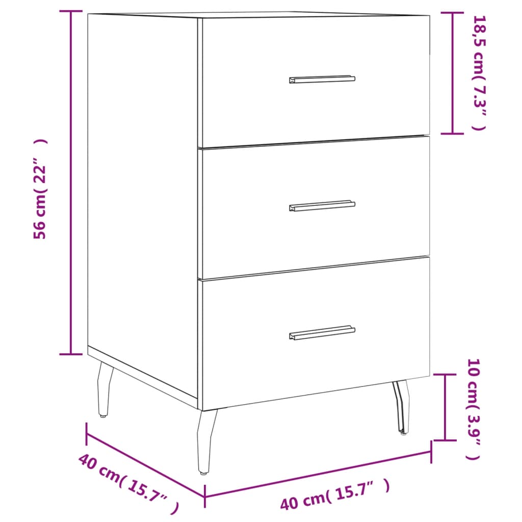 vidaXL Comodino Bianco Lucido 40x40x66 cm in Legno Multistrato