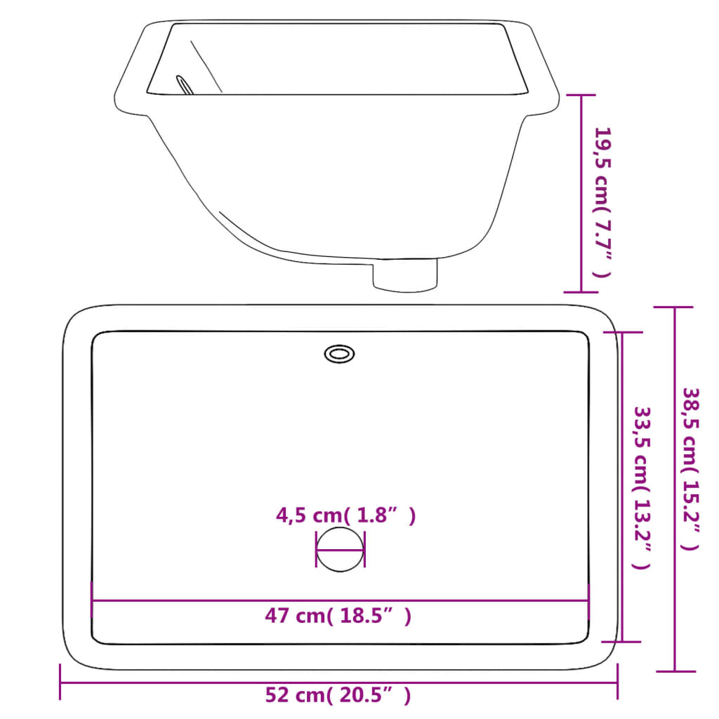 vidaXL Lavandino da Bagno Bianco 52x38,5x19,5 cm Rettangolare Ceramica