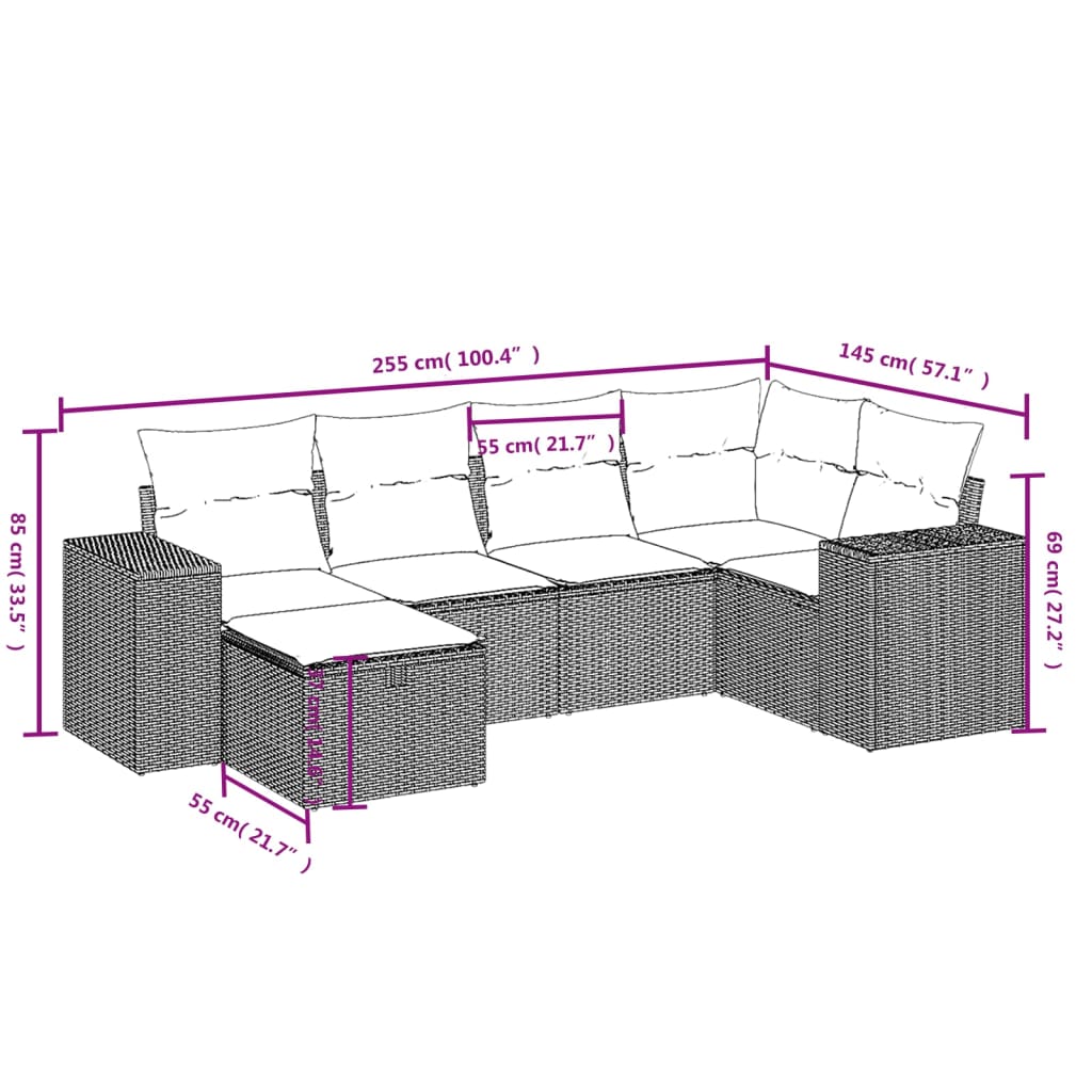 vidaXL Set Divano da Giardino 6 pz con Cuscini Beige in Polyrattan