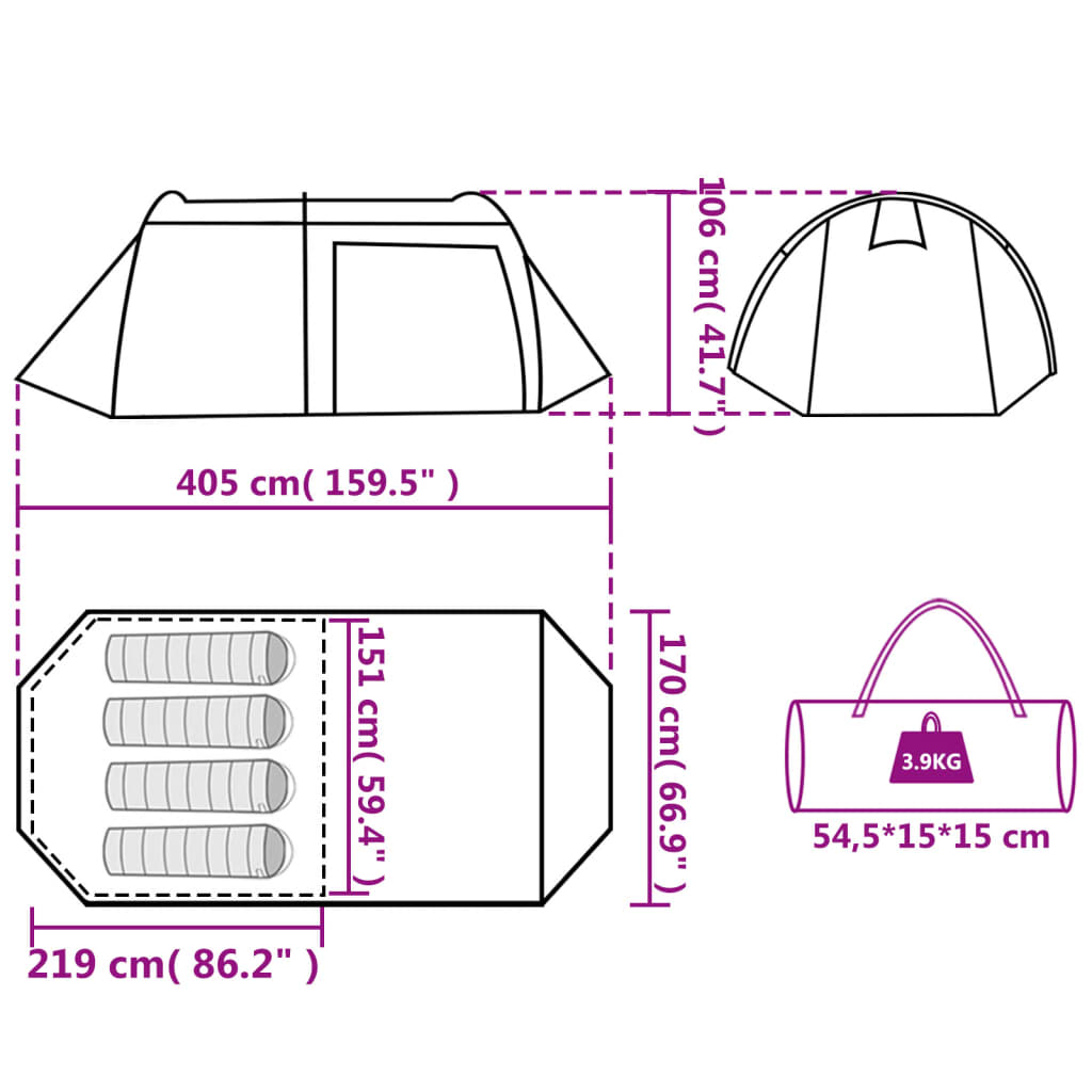 vidaXL Tenda da Campeggio a Tunnel 4 Persone Arancione Impermeabile