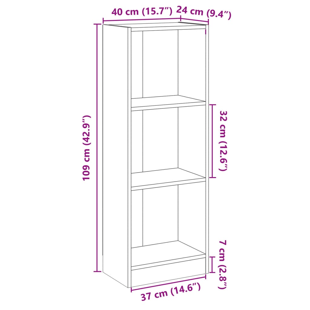 vidaXL Libreria a 3 Ripiani Cemento 40x24x109 cm in Legno Multistrato