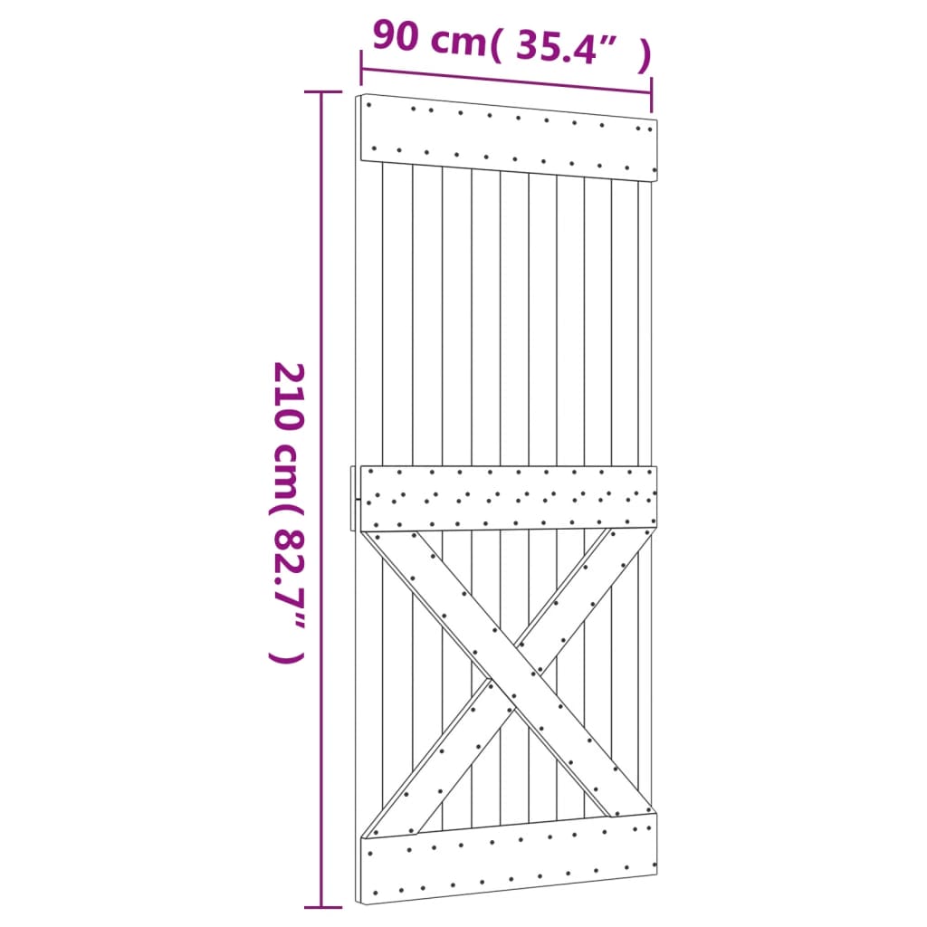 vidaXL Porta Scorrevole con Set Hardware 90x210 cm Legno Massello Pino