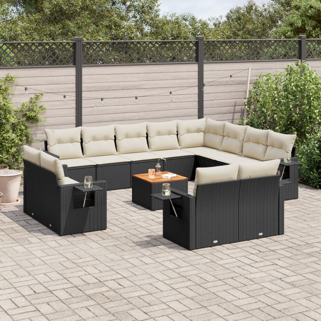 vidaXL Set Divani da Giardino 13pz con Cuscini Nero in Polyrattan