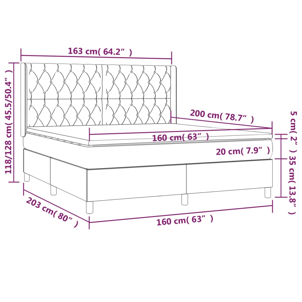 vidaXL Letto a Molle con Materasso e LED Crema 160x200 cm in Tessuto