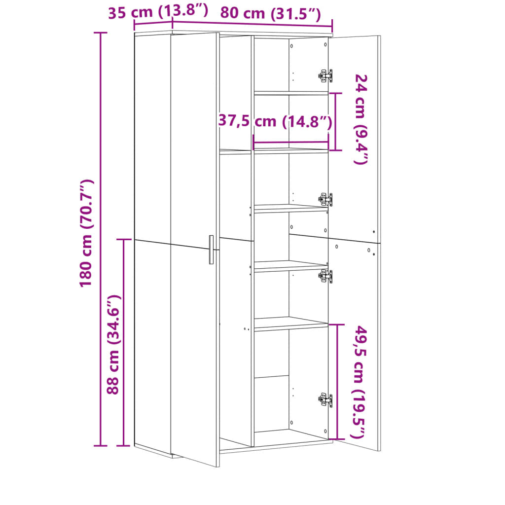 vidaXL Credenza Bianca 80x35x180 cm in Legno Multistrato