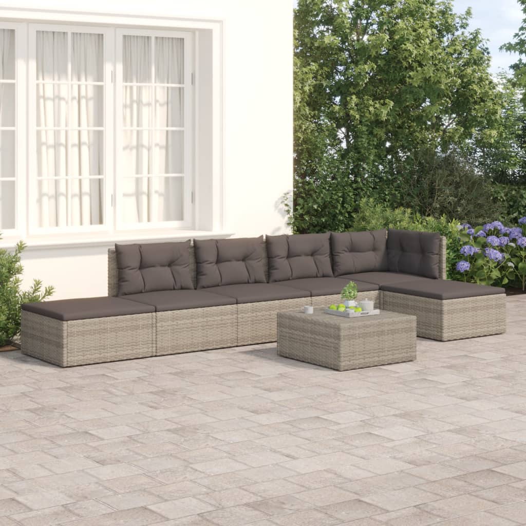 vidaXL Set Divani da Giardino 6 pz con Cuscini in Polyrattan Grigio