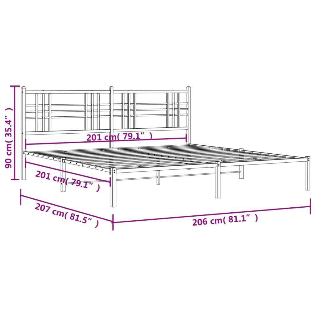 vidaXL Giroletto con Testiera in Metallo Nero 200x200 cm