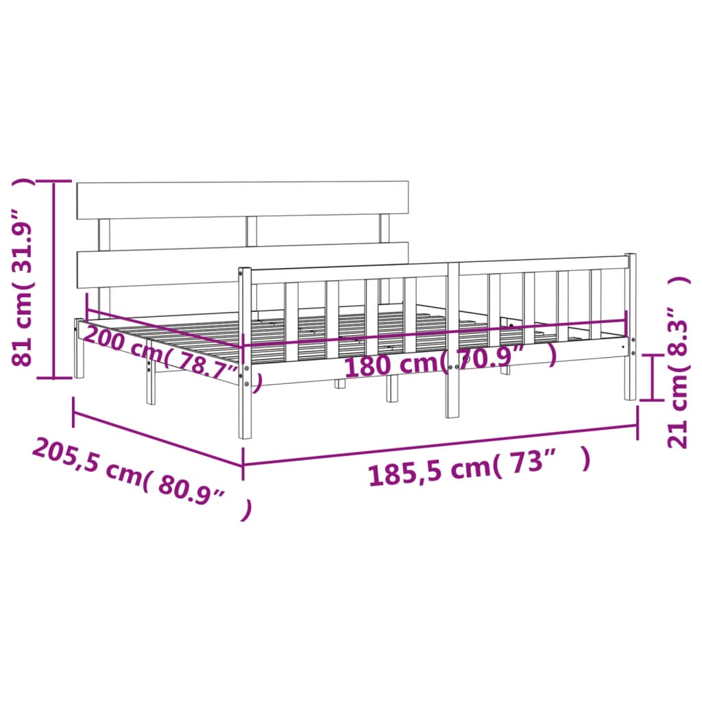 vidaXL Giroletto con Testiera Super King Size in Legno Massello